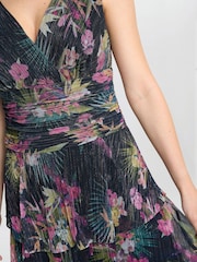 Gina Bacconi Nina Midi Sleeveless Printed Tiered Black Dress - Image 4 of 4