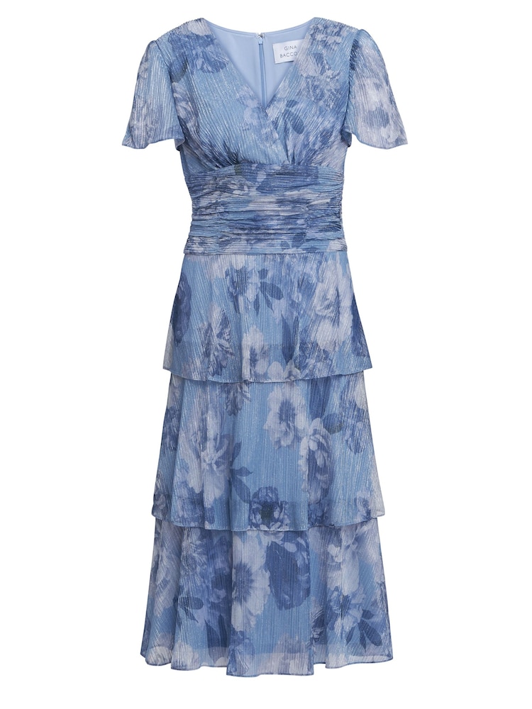 Gina Bacconi – Cherie – bedrucktes Midikleid mit Stufendesign in Metallic-Optik, Blau - Bild 5 von 5 Gina Bacconi – Cherie – bedrucktes Midikleid mit Stufendesign in Metallic-Optik, Blau - Bild 5 von 5