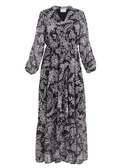 Gina Bacconi Iona Print Stand Collar Black Dress - Image 5 of 5