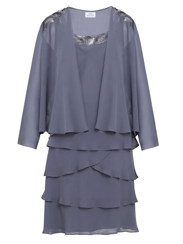 Gina Bacconi Серый Leigh Embellished Tiered пайетки куртка платья - Image 6 of 6