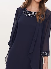Gina Bacconi Blue Joseline Short Chiffon Jacket Dress With Beaded Neckline - Image 3 of 5