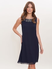 Gina Bacconi Blue Joseline Short Chiffon Jacket Dress With Beaded Neckline - Image 4 of 5