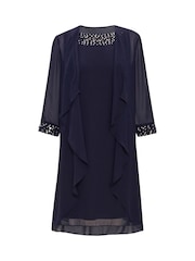 Gina Bacconi Blue Joseline Short Chiffon Jacket Dress With Beaded Neckline - Image 5 of 5