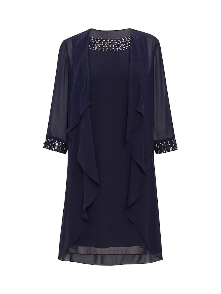 Joseline Kurzes Chiffon-Kleid mit Jacke und perlenverziertem Ausschnitt, Blau - Bild 5 von 5 Joseline Kurzes Chiffon-Kleid mit Jacke und perlenverziertem Ausschnitt, Blau - Bild 5 von 5