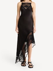 By Malene Birger Black Laynee Aysmmetric Lace Trim Midi Dress - Image 5 of 8