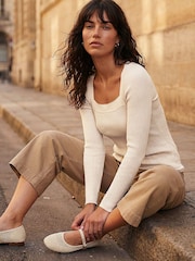 Roman Natural Square Neck Rib Knit Blouse - Image 1 of 4