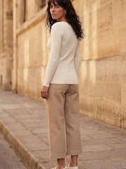 Roman Natural Square Neck Rib Knit Blouse - Image 3 of 4