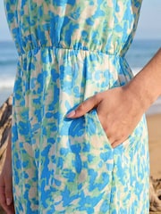 Roman Blue Abstract V-Neck Playsuit - Image 4 of 4