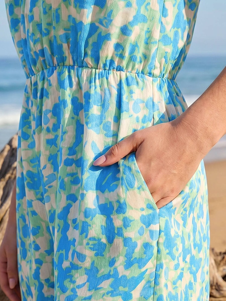 Roman Blue Abstract V-Neck Playsuit - Image 4 of 4 Roman Blue Abstract V-Neck Playsuit - Image 4 of 4