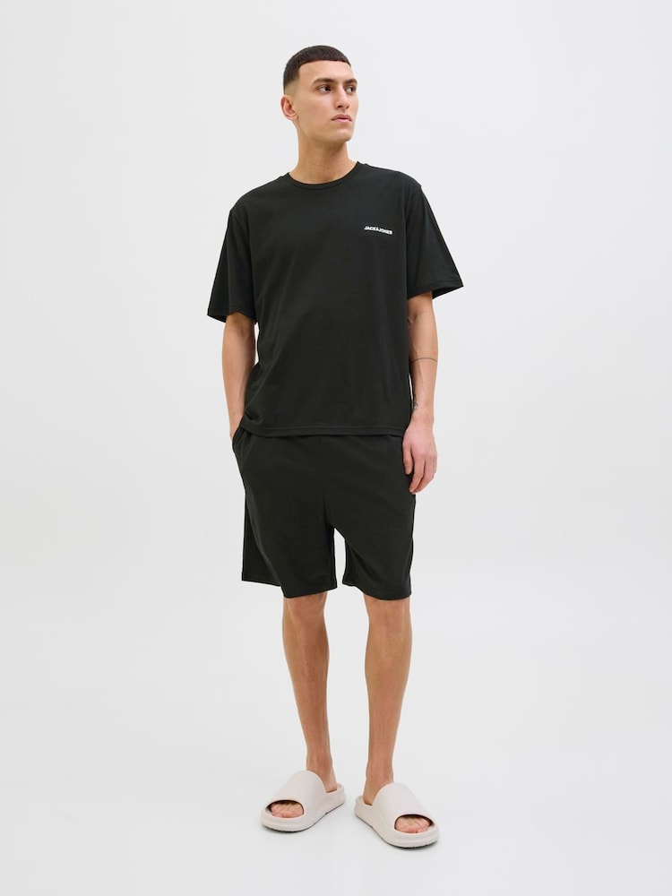 JACK & JONES Black Logo T-Shirt And Short Lounge Set - Image 1 of 6