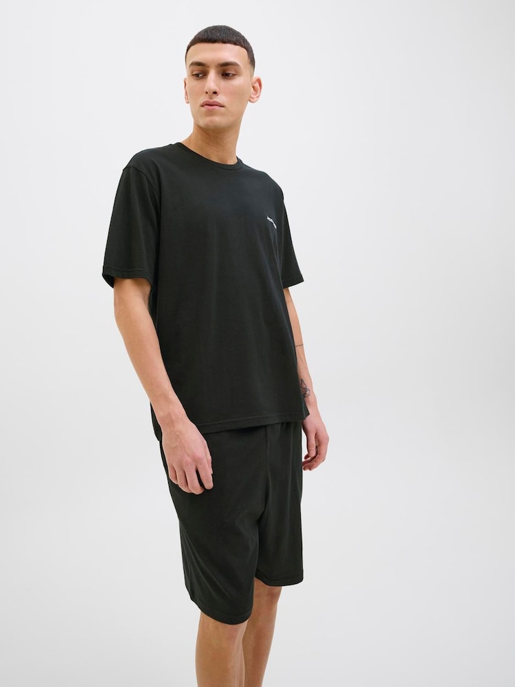 JACK & JONES Black Logo T-Shirt And Short Lounge Set - Image 2 of 6