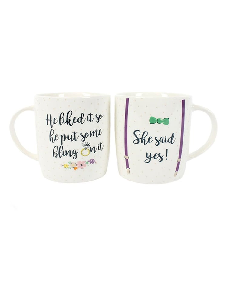 Something Different White She Said Yes Couples Mug Set - Image 2 of 2