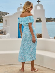 Sosandar Blue Paisley Print Crinkle Bardot Shirred Waist Dress - Image 3 of 5