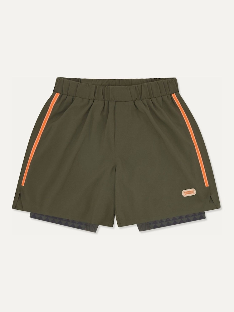 Sealskinz Green Neatishead Men's Quick Dry Running Shorts With Under Shorts - Image 1 of 2 Sealskinz Green Neatishead Men's Quick Dry Running Shorts With Under Shorts - Image 1 of 2