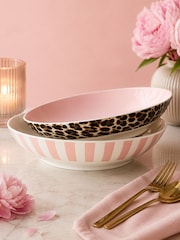Code Maison Set of 4 Pink Rose Leopard Print Pasta Bowls - Image 1 of 5