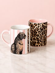 Code Maison Set of 4 Pink Rose Leopard Print Mugs - Image 1 of 4