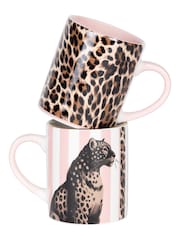 Code Maison Set of 4 Pink Rose Leopard Print Mugs - Image 2 of 4