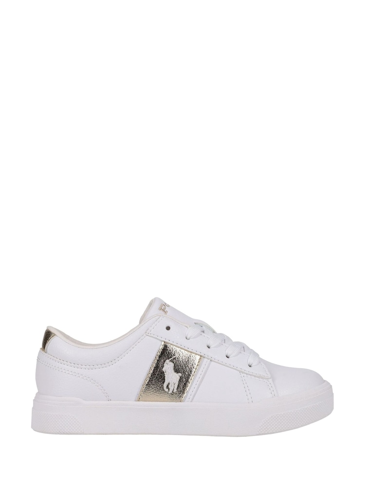 Polo Ralph Lauren White Kids Frazier Gold Panel Trainers - Image 1 of 6