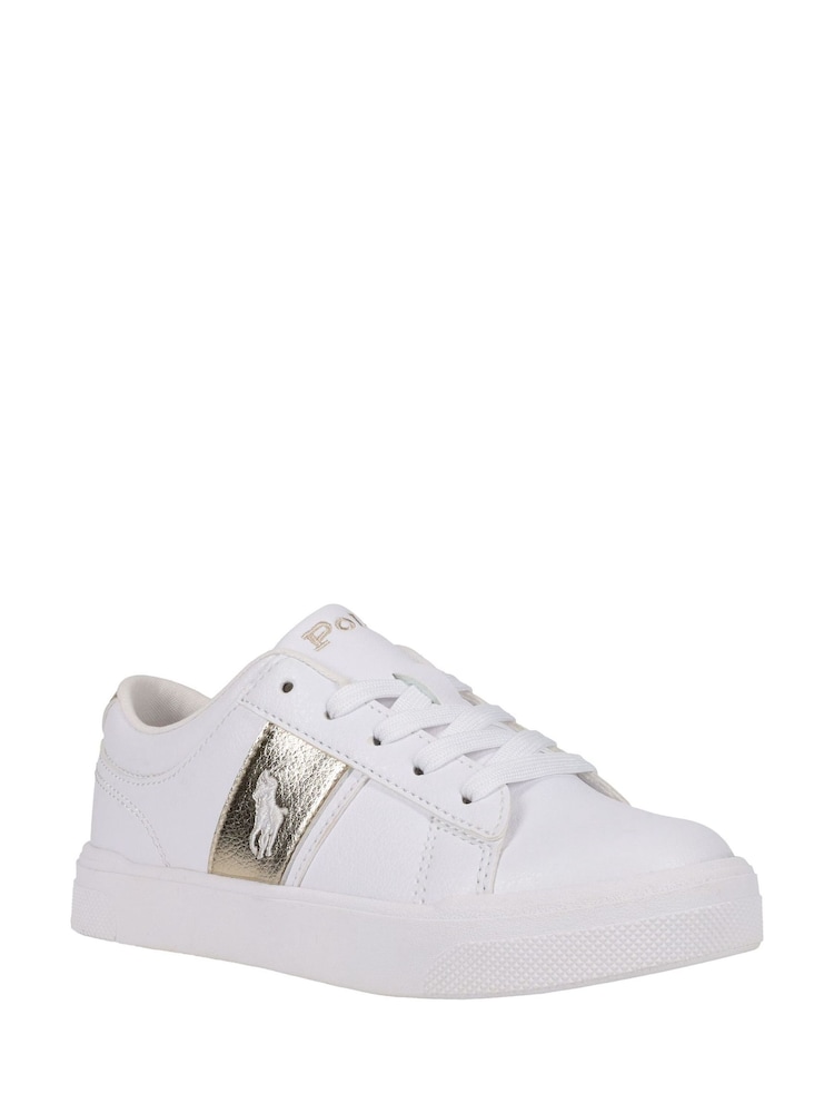 Polo Ralph Lauren White Kids Frazier Gold Panel Trainers - Image 6 of 6