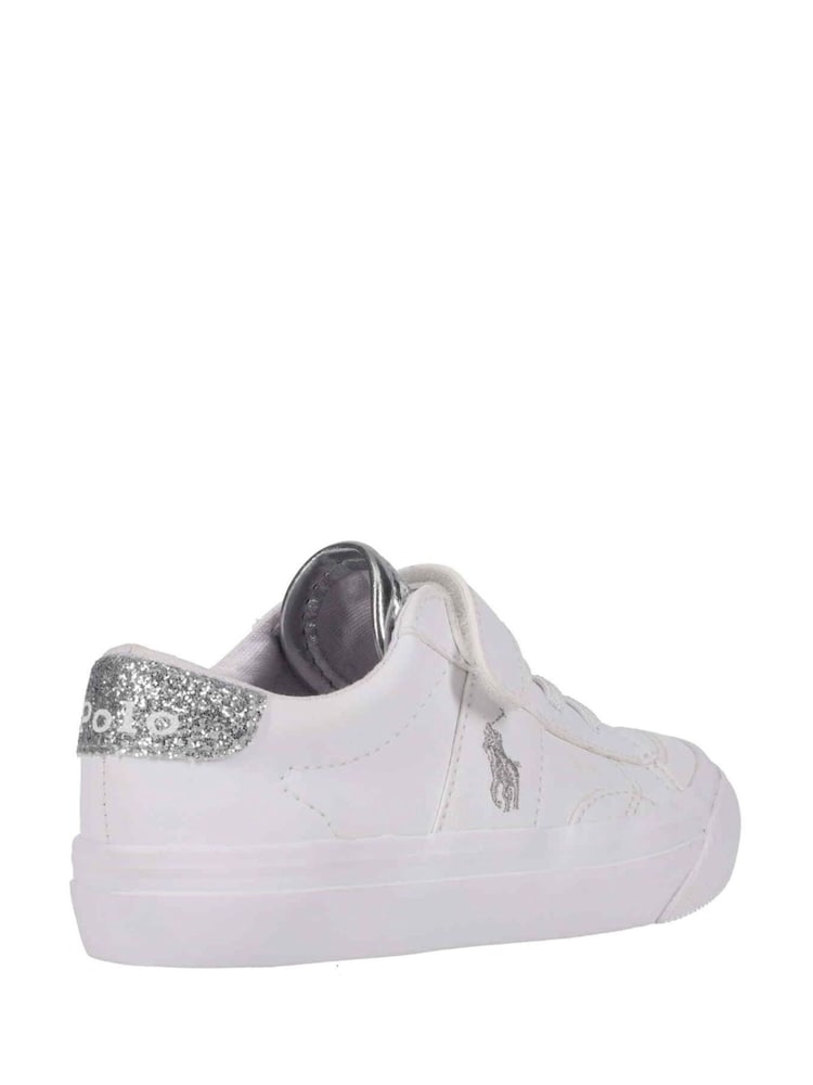 Polo Ralph Lauren White Glitter Kids Ryley PS Touch Fasten Strap Trainers - Image 3 of 8