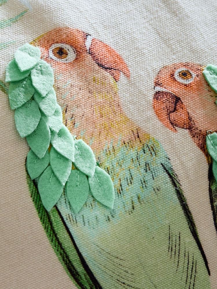 Pink/Green Printed Lovebirds Cushion - Image 2 of 5