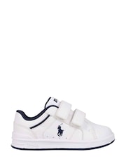 Polo Ralph Lauren White Hertiage Court IV Kids Touch Fasten Strap Trainers - Image 1 of 9