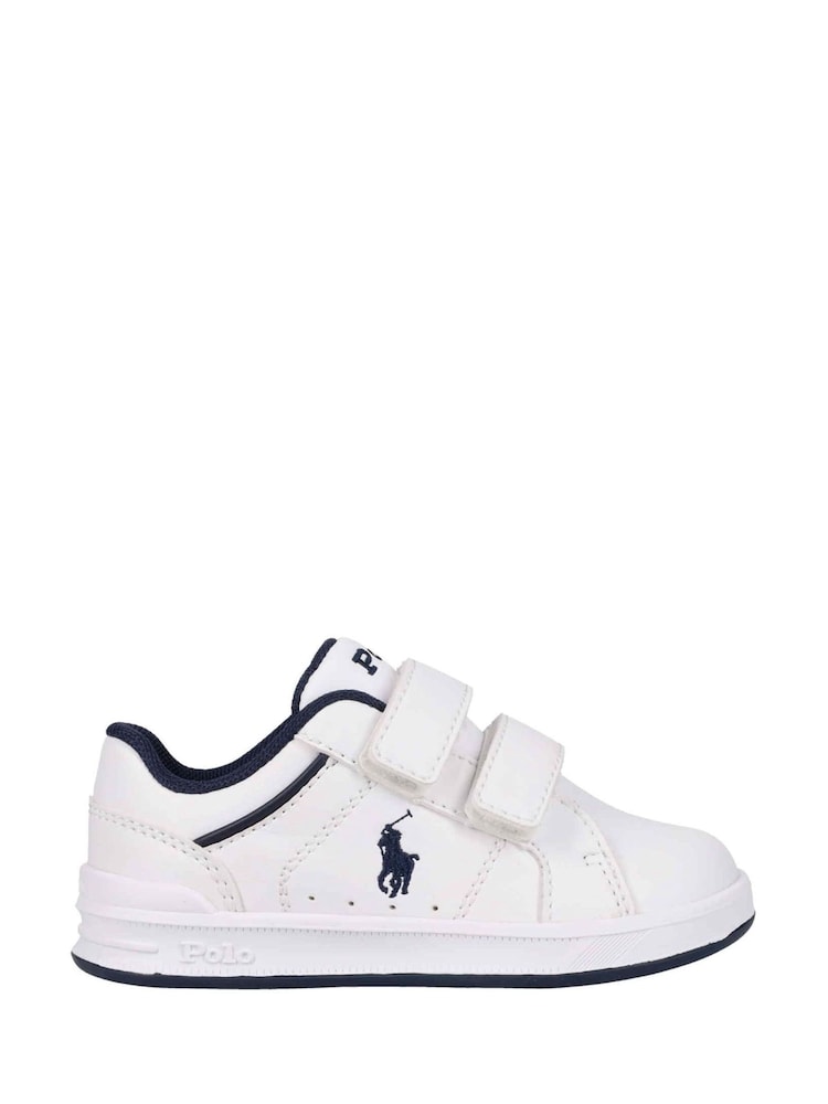 Polo Ralph Lauren White Hertiage Court IV Kids Touch Fasten Strap Trainers - Image 1 of 9