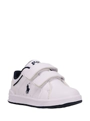 Polo Ralph Lauren White Hertiage Court IV Kids Touch Fasten Strap Trainers - Image 4 of 9