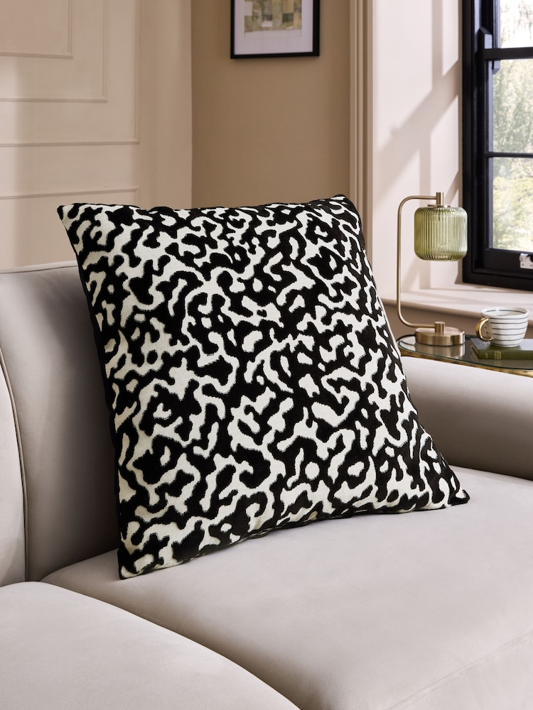 Monochrome 59 x 59cm Abstract Cut Velvet Cushion - Image 1 of 6