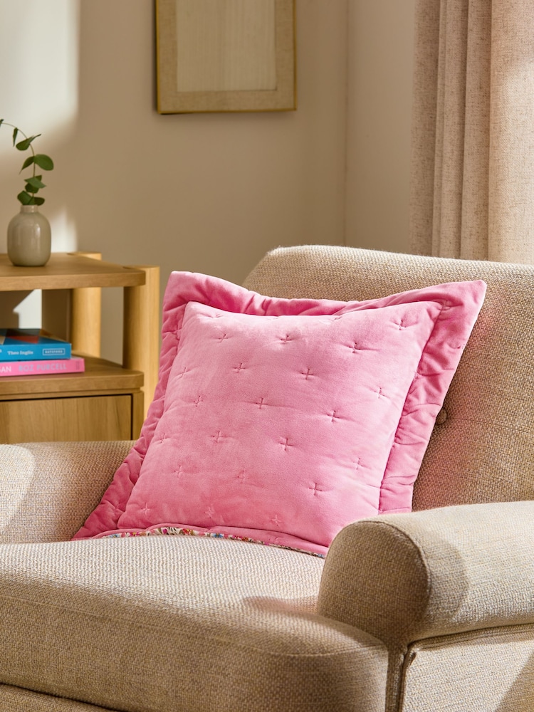 Quilted Reversible Floral Cushion - Image 2 of 6 Quilted Reversible Floral Cushion - Image 2 of 6