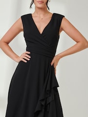 Jolie Moi Black Wrap Front Frill Detail Maxi Dress - Image 3 of 6