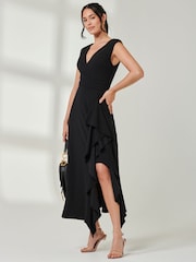 Jolie Moi Black Wrap Front Frill Detail Maxi Dress - Image 4 of 6