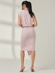 Jolie Moi Pink Tiered Draped Pencil Dress - Image 2 of 5