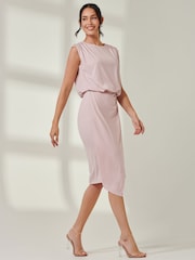 Jolie Moi Pink Tiered Draped Pencil Dress - Image 3 of 5