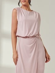 Jolie Moi Pink Tiered Draped Pencil Dress - Image 5 of 5