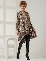 Jolie Moi Brown Metallic Dot Asymmetric Hem Shirt - Image 2 of 6