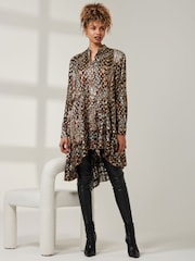 Jolie Moi Brown Metallic Dot Asymmetric Hem Shirt - Image 4 of 6