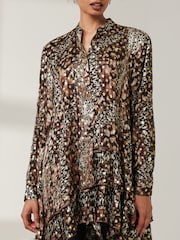 Jolie Moi Brown Metallic Dot Asymmetric Hem Shirt - Image 5 of 6