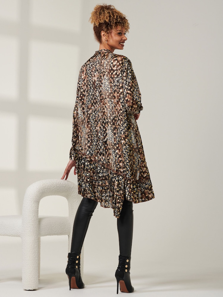 Jolie Moi Brown Metallic Dot Asymmetric Hem Shirt - Image 6 of 6