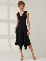 Jolie Moi Black Qiana Ruffle Detail Midi Dress - Image 1 of 4