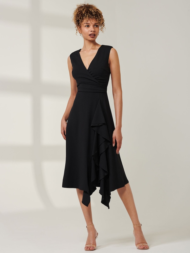 Jolie Moi Black Qiana Ruffle Detail Midi Dress - Image 1 of 4