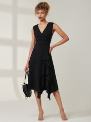 Jolie Moi Black Qiana Ruffle Detail Midi Dress - Image 2 of 4