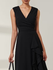 Jolie Moi Black Qiana Ruffle Detail Midi Dress - Image 4 of 4