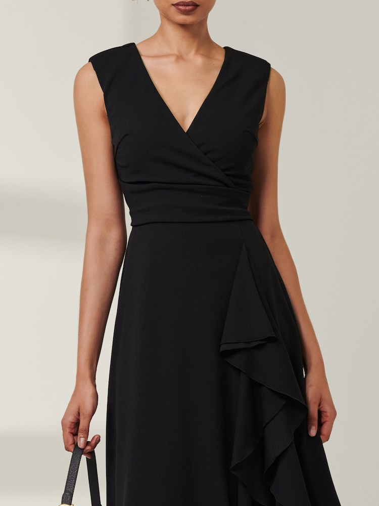 Jolie Moi Black Qiana Ruffle Detail Midi Dress - Image 4 of 4