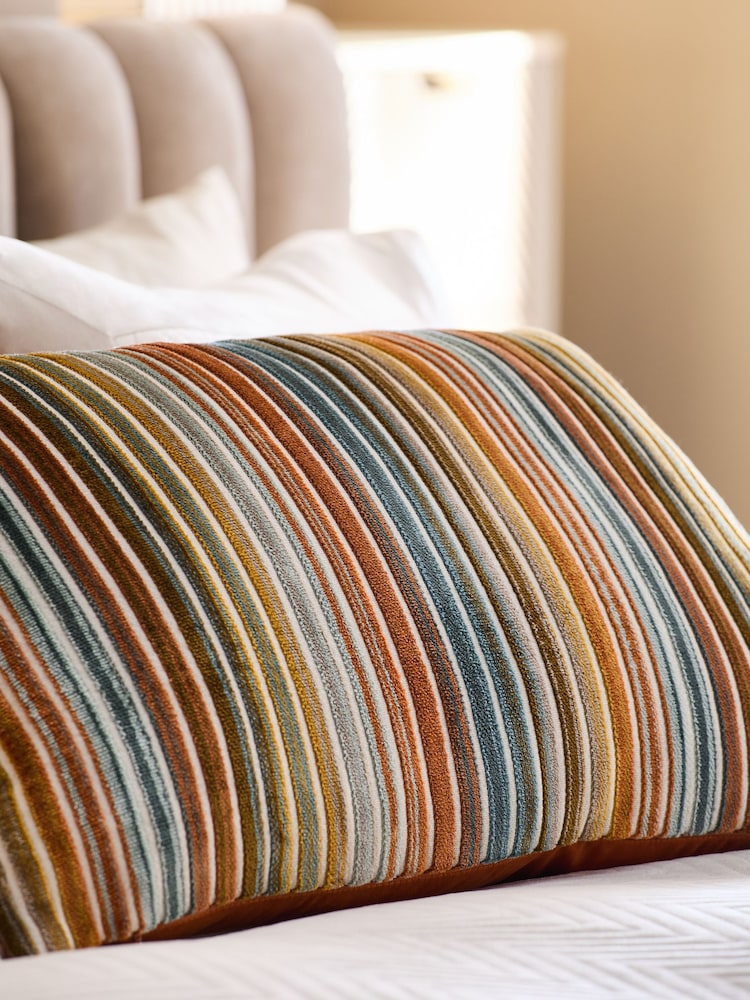 Orange 40 x 59cm Cut Velvet Stripe Cushion - Image 3 of 6