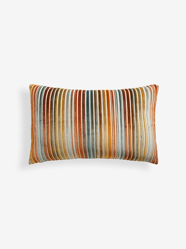 Orange 40 x 59cm Cut Velvet Stripe Cushion - Image 4 of 6
