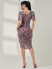 Jolie Moi Purple Wrap Front Mesh Bodycon Dress - Image 2 of 6