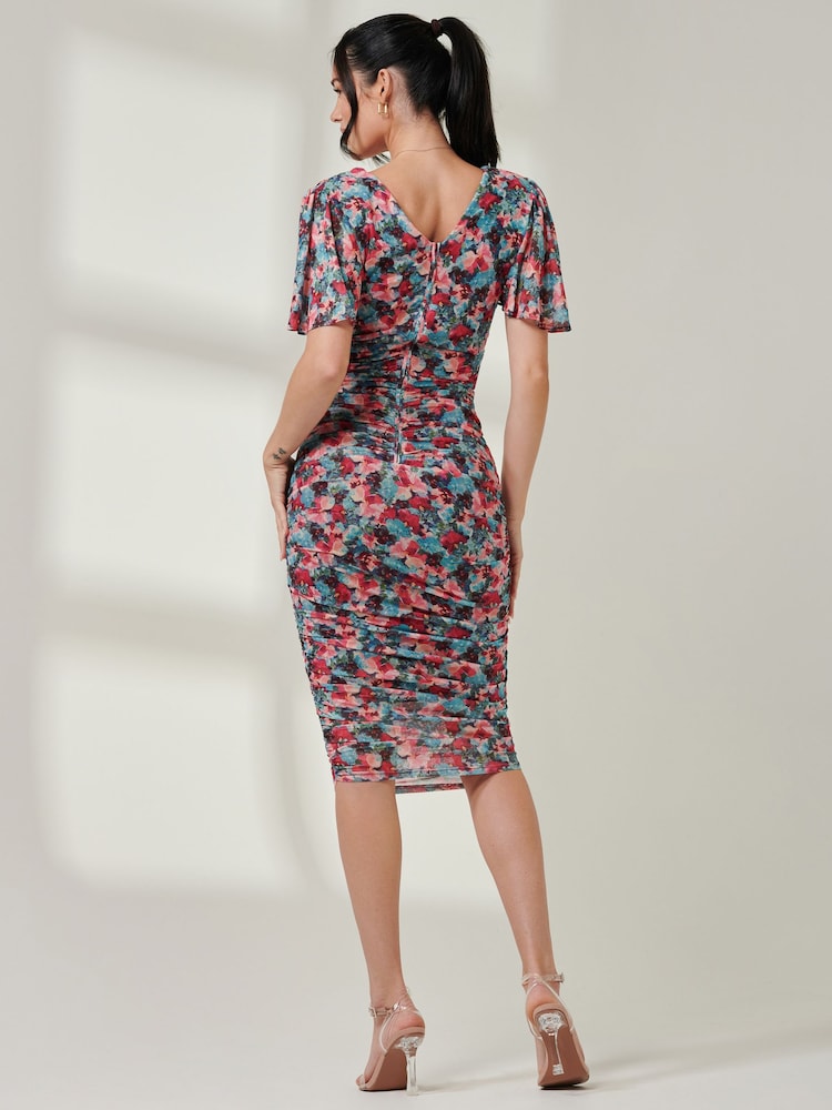 Jolie Moi Purple Wrap Front Mesh Bodycon Dress - Image 2 of 6