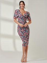 Jolie Moi Purple Wrap Front Mesh Bodycon Dress - Image 4 of 6
