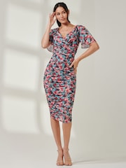 Jolie Moi Purple Wrap Front Mesh Bodycon Dress - Image 5 of 6
